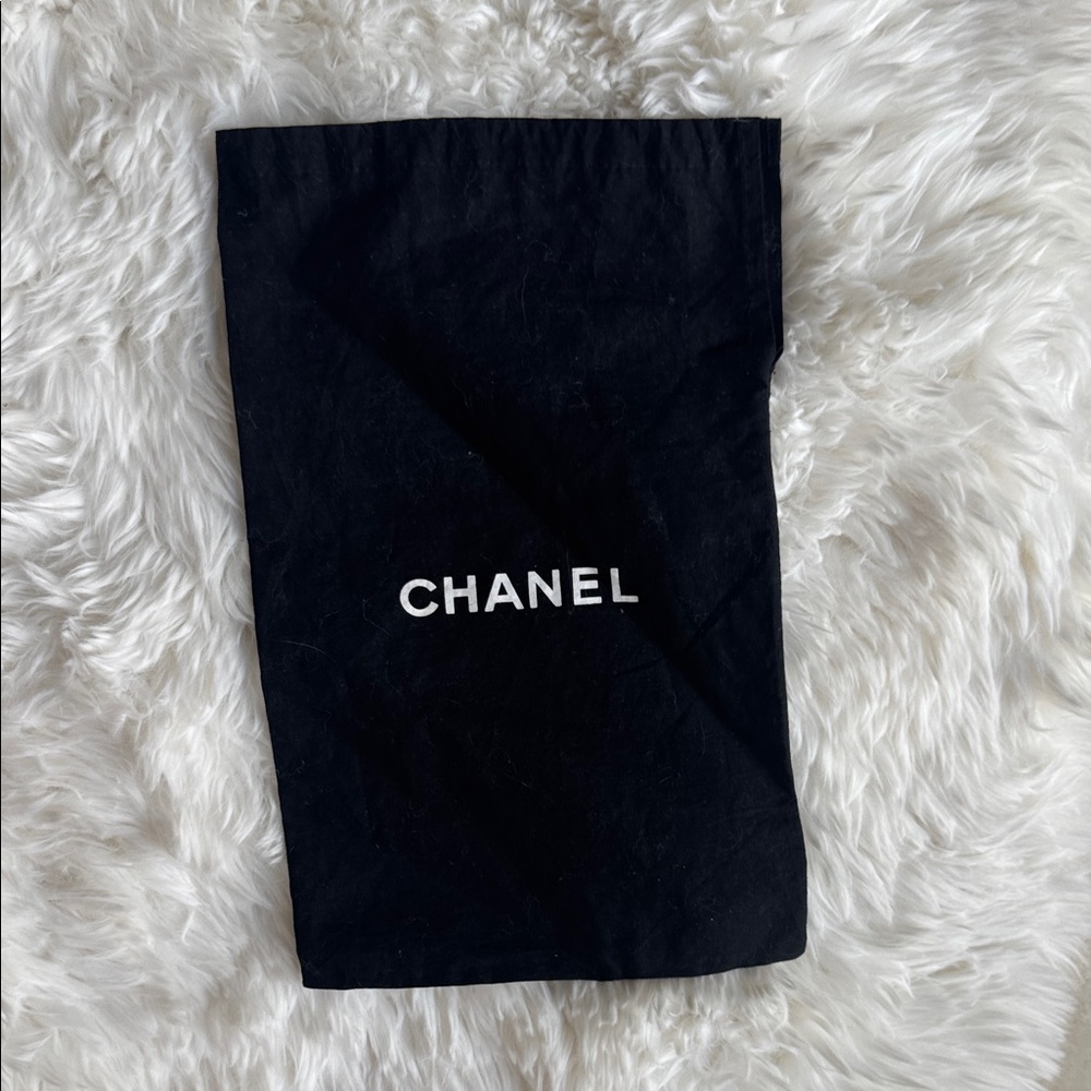 CHANEL Black Pouch with White Logo Text